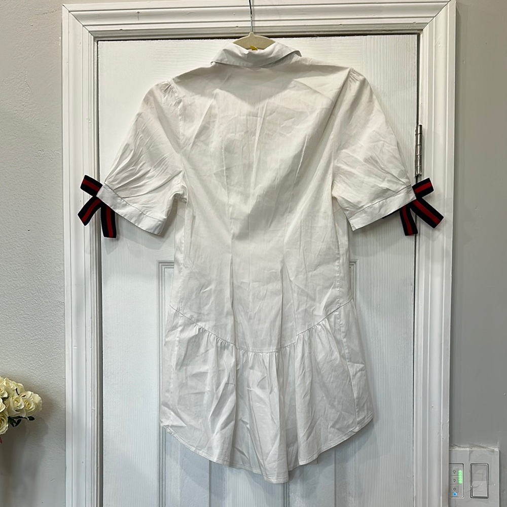 White Short Sleeve Blouse with Ribbon Detail